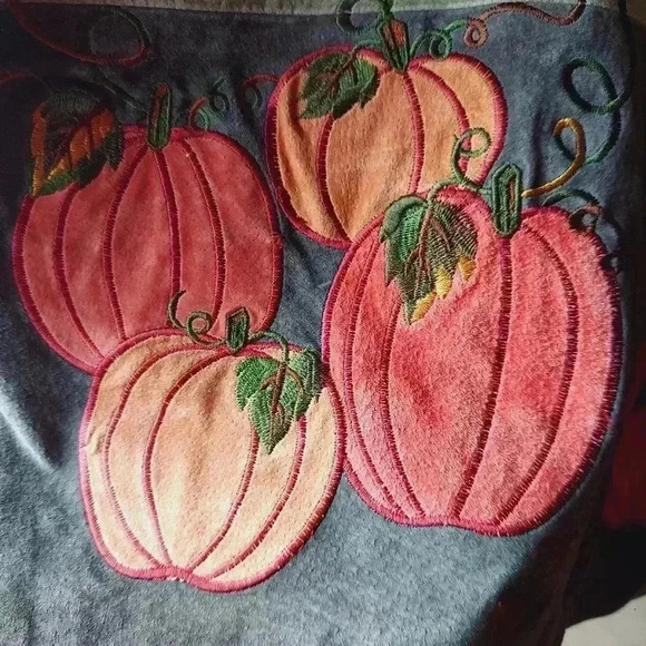 Suede Fall Autumn Leaves Pumpkin Embroidered Full Zip Leather Jacket - Picture 3 of 9